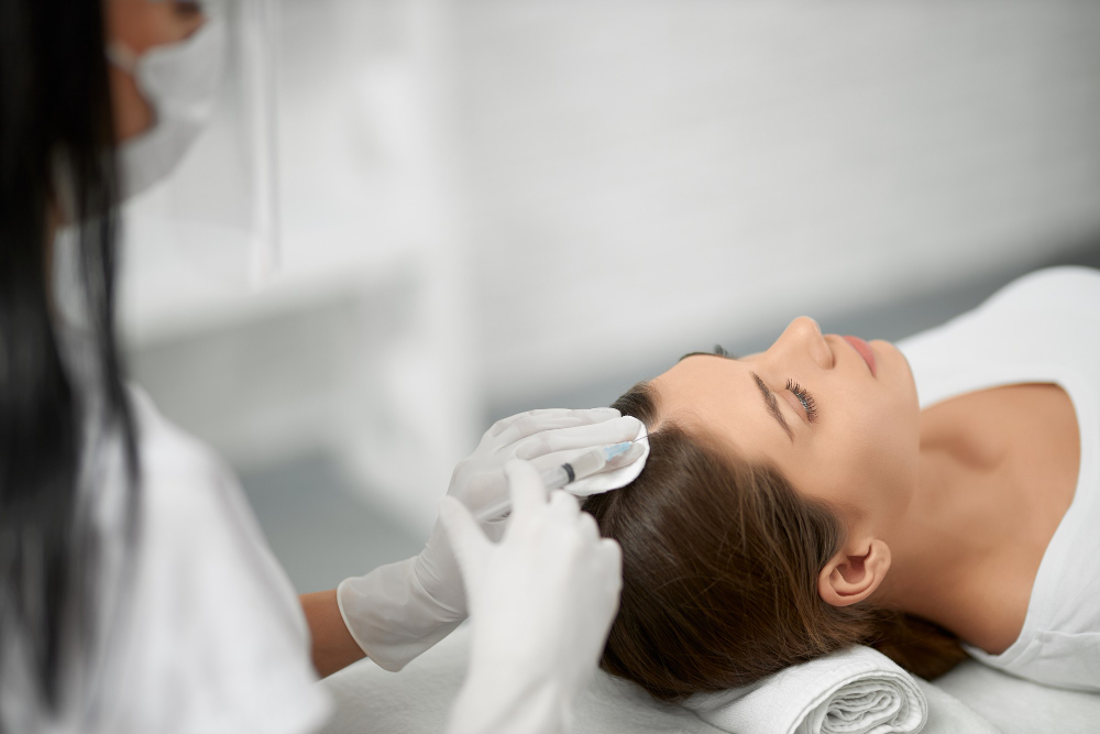 Scalp injection during a hair restoration treatment for thinning hair in Kirkland, WA.