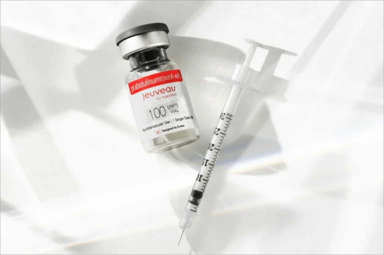 Jeuveau injectable vial and syringe prepared for cosmetic treatment in Kirkland, WA.