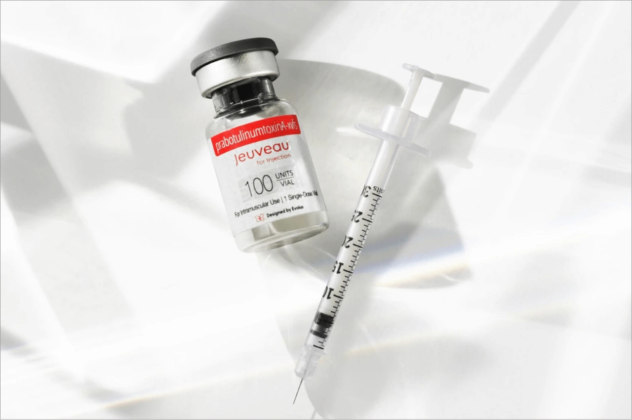 Jeuveau injectable vial and syringe prepared for cosmetic treatment in Kirkland, WA.